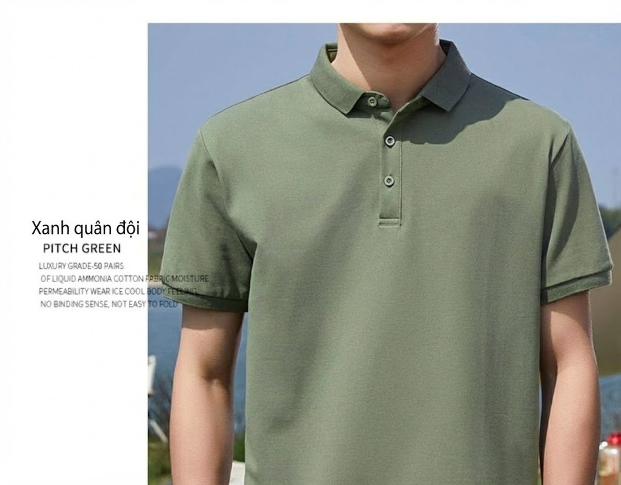 Áo Polo Nam Tay Ngắn Cotton Pima, Vải Mesh Thoáng Khí Màu Đen, Xám chi tiết 38