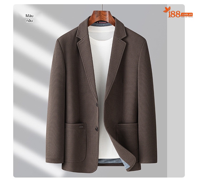 Áo Khoác Blazer Nam Vải Dệt Kim Phong Cách Business Casual Màu Nâu, Xám, Đen chi tiết 11