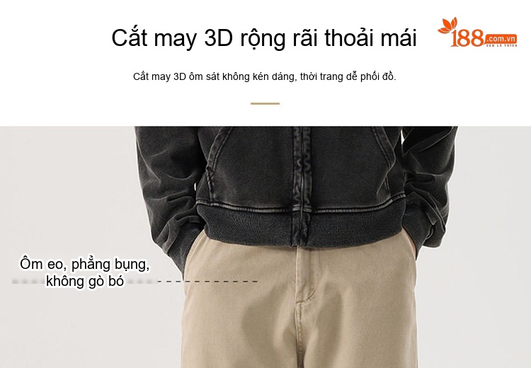 Quần Dài Nam Ống Rộng Lưng Thun Lyocell Phong Cách Mỹ Màu Be, Xanh Navy chi tiết 2