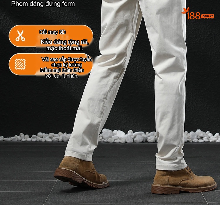 Quần Dài Nam Cotton Dáng Suông Ống Đứng Phong Cách Công Sở Màu Be, Trắng, Đen, Xám chi tiết 6