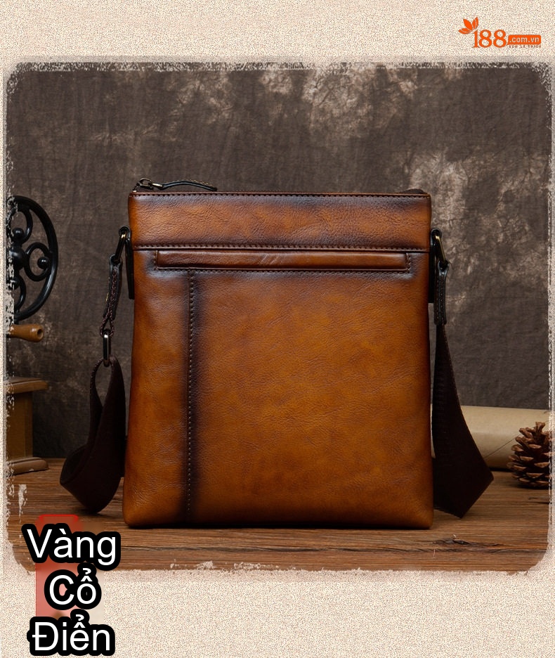 Túi Đeo Chéo Nam Da Thật Kiểu Âu Mỹ Retro Màu Nâu chi tiết 6
