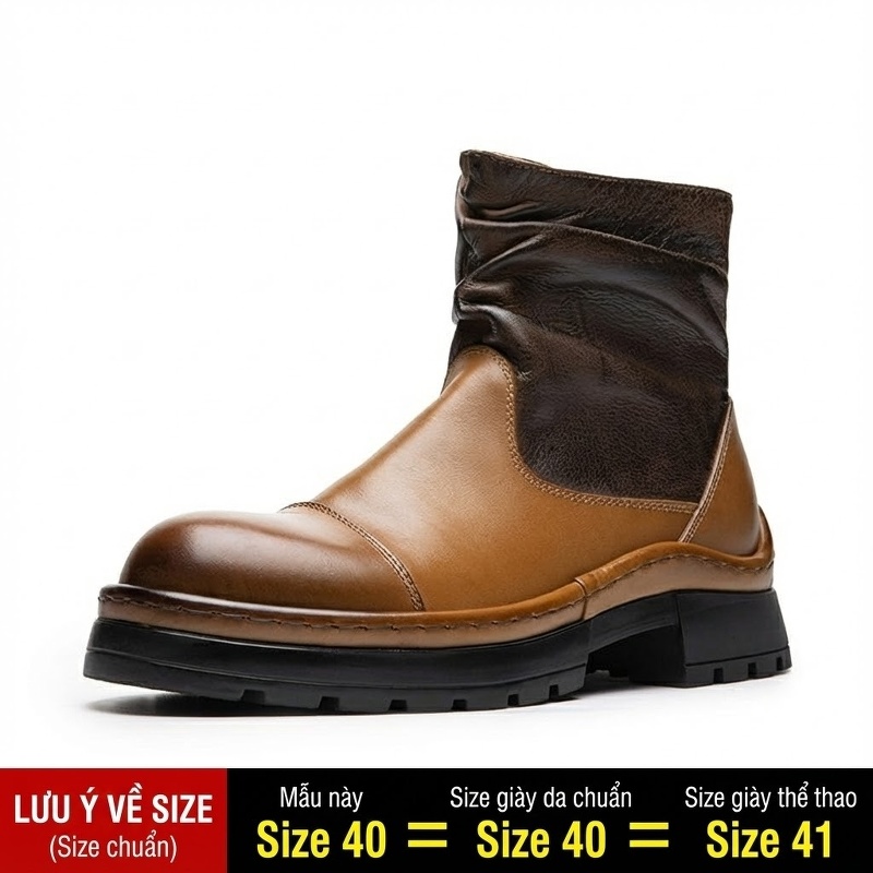 Chelsea Boots Nam Da Bò Cổ Cao Phong Cách Anh Quốc Đế Dày Chiều Cao Đế Khoảng 4cm Màu Đen, Nâu