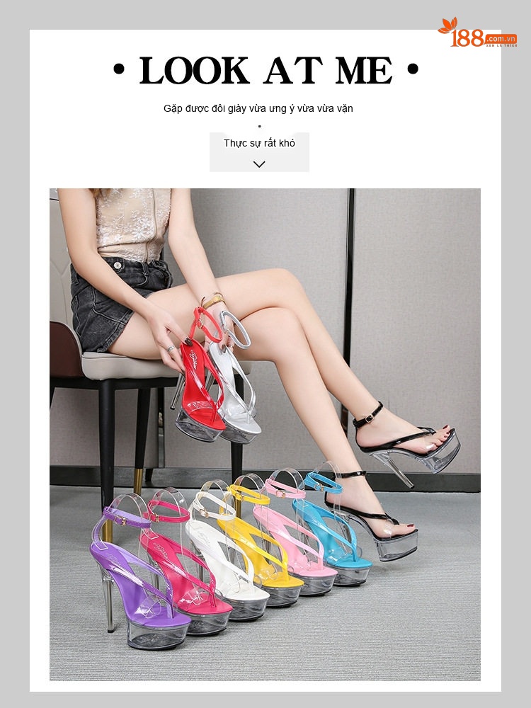 Giày Sandal Cao Gót Nữ Kẹp Ngón Gót Nhọn Quai Mảnh Gót Cao 13cm - 15cm Màu Đen, Đỏ, Trắng, Vàng... chi tiết 1