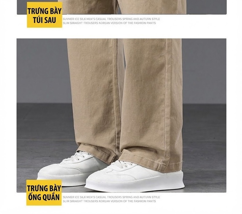 Quần Dài Nam Cotton Ống Suông Rộng Thoải Mái Lưng Cao Màu Đen, Xám, Be chi tiết 35