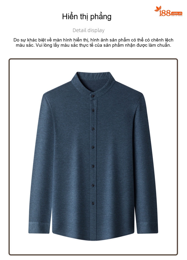 Áo Sơ Mi Nam Dài Tay Dáng Ôm Cổ Tàu Chất Liệu Lông Dê Cashmere Không Nhăn Màu Xám, Xanh chi tiết 30