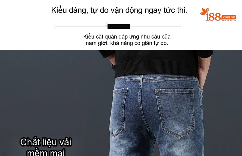 Quần Jean Nam Ống Suông Rộng Co Giãn Thoải Mái Màu Xanh, Xám chi tiết 4