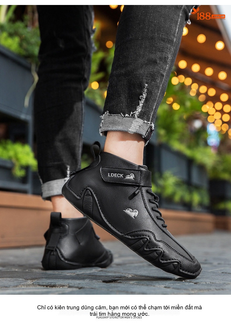 Giày Boot Martin Nam Cổ Cao Dây Buộc Da Mờ Phong Cách Thể Thao Chiều Cao Đế Khoảng 3cm Màu Be, Xám chi tiết 34
