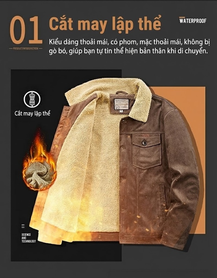 Áo Khoác Nhung Gân Tăm Nam Lông Cừu Non Dày Dặn Form Rộng Túi Hộp Màu Nâu, Vàng, Xám, Đen... chi tiết 4