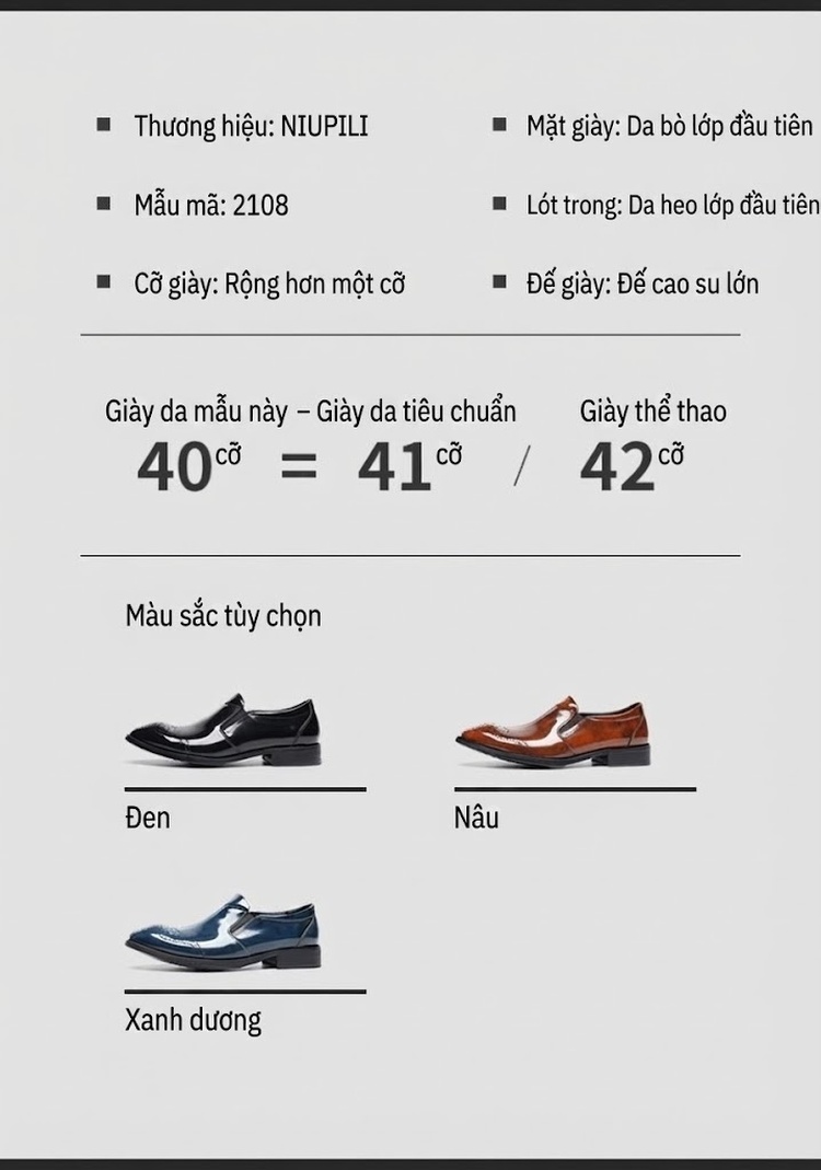 Giày Lười Nam Da Thật Brogue Chiều Cao Đế Khoảng 3cm Màu Đen, Nâu chi tiết 6