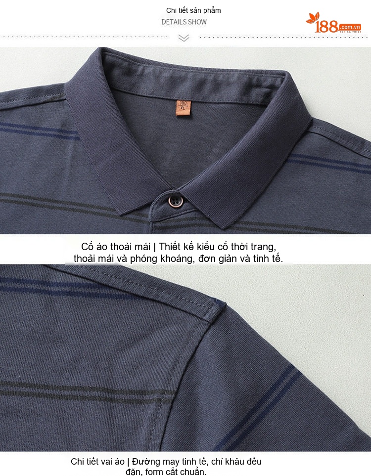 Áo Polo Sọc Tay Ngắn Nam Cỡ Lớn Thoáng Mát Màu Xanh Navy, Xanh Rêu, Nâu chi tiết 24