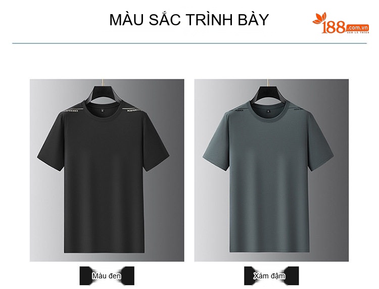 Áo Thun Nam Cổ Tròn Tay Ngắn Mỏng Thoáng Khí Màu Đen, Xám chi tiết 8