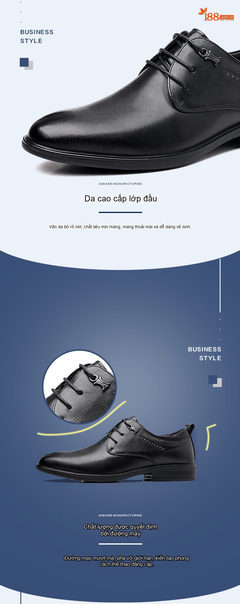 Giày Tây Buộc Dây Nam Da Bò Mũi Nhọn Chiều Cao Đế Khoảng 3cm Màu Đen chi tiết 8