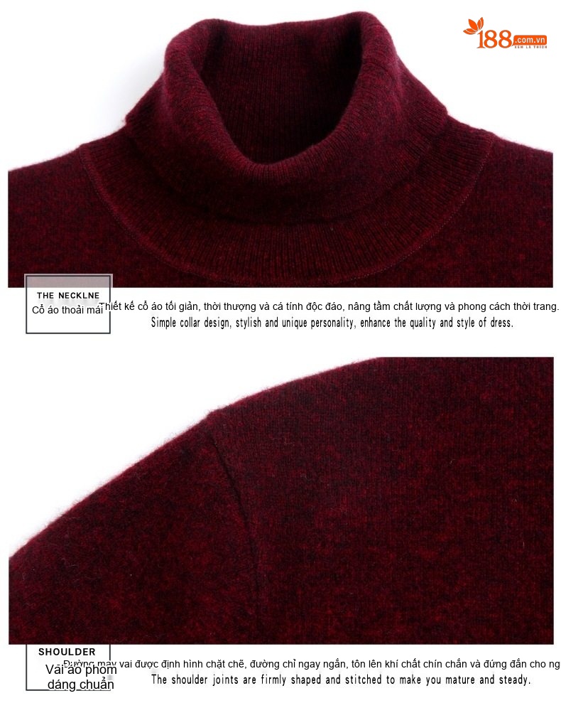 Áo Len Nam Cổ Lọ Dệt Kim Cashmere Dày Dặn Giữ Ấm Màu Nâu, Đỏ Rượu, Xám, Đen chi tiết 26