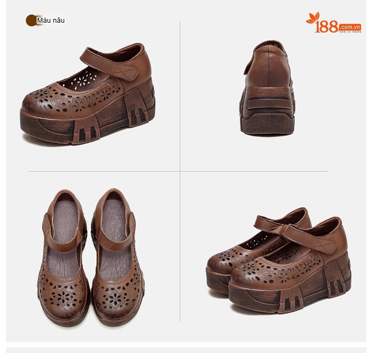 Dép Sandal Nữ Quai Dán Đế Bệt Phong Cách Retro Thoáng Khí Đế Cao 5cm - 6cm Màu Nâu, Kem chi tiết 16