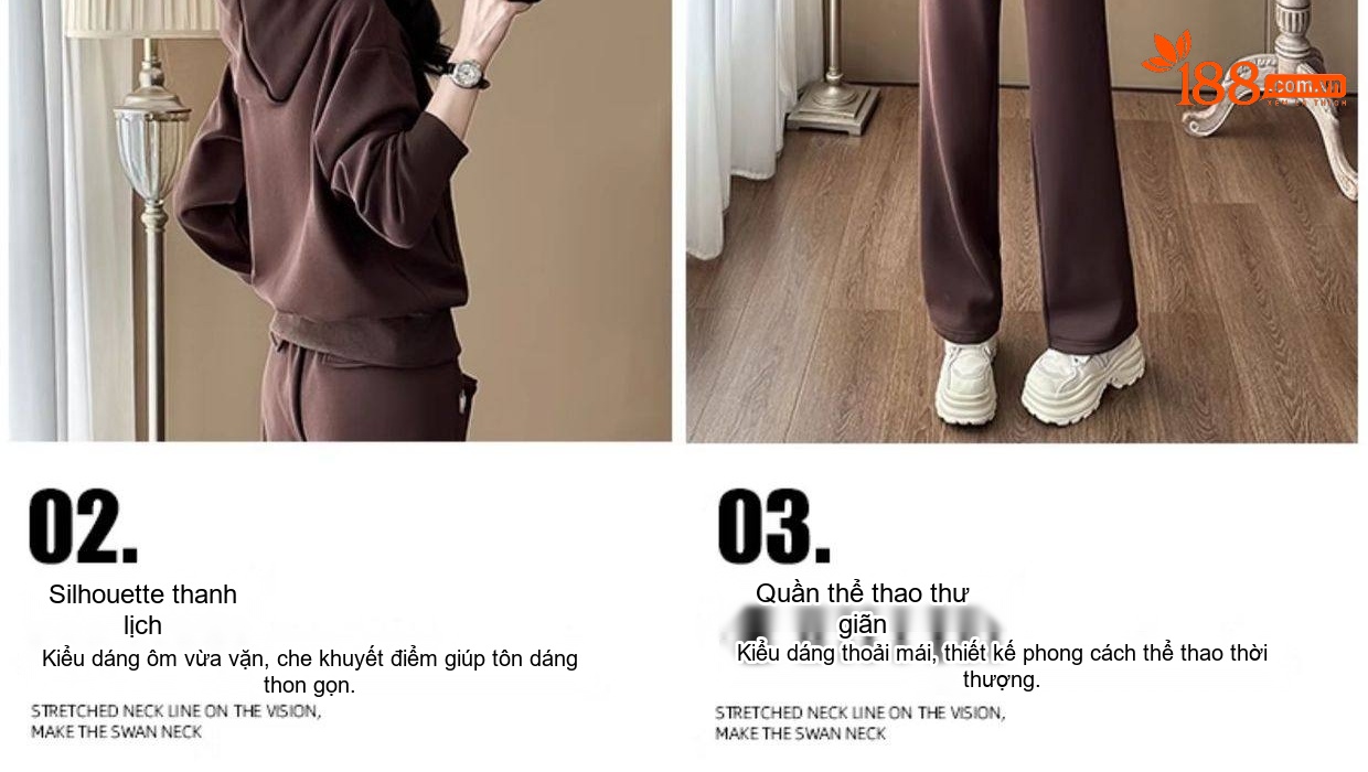 Bộ Đồ Thu Đông Nữ Áo Hoodie Quần Ống Rộng Phong Cách Hàn Quốc Màu Nâu, Be chi tiết 4