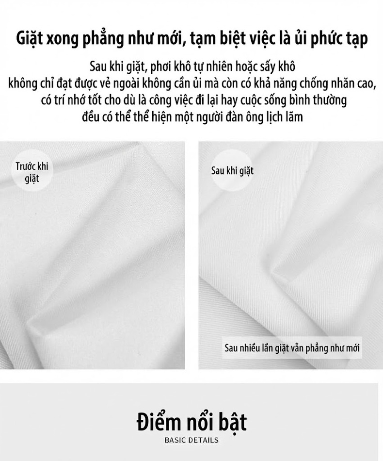 Áo Sơ Mi Nam Tay Ngắn Cotton Chống Nhăn Cao Cấp Màu Trắng, Xanh, Xám, Hồng chi tiết 4