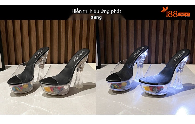 Dép Cao Gót Nữ Đế Xuồng Quai Trong Suốt Phát Sáng Chiều Cao Đế Khoảng 14cm Màu Đen, Đỏ, Trắng chi tiết 3