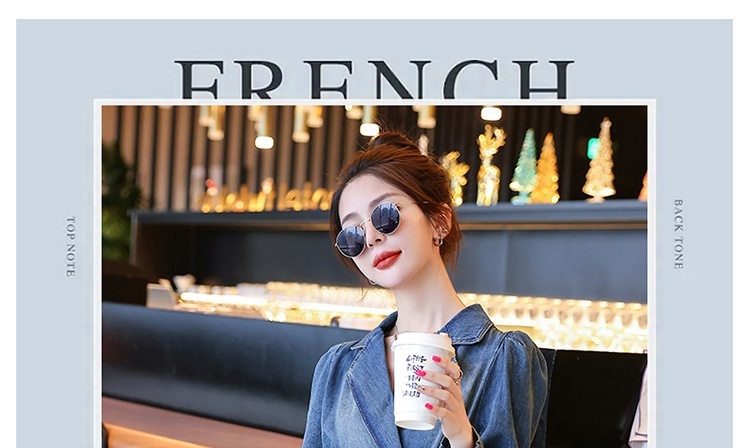 Váy Jean Dài Tay Nữ Dáng Ôm Eo Thiết Kế Xếp Ly Hàn Quốc Màu Xanh Jean chi tiết 1