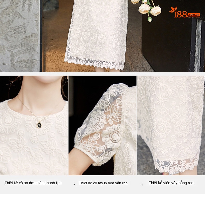 Set Áo Croptop Tay Ngắn và Chân Váy Dài Ren Cao Cấp Màu Hồng, Đen, Trắng chi tiết 7