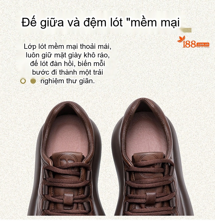 Giày Thể Thao Nữ Da Bóng Đế Bằng Chiều Cao Đế Khoảng 5cm Màu Đen, Nâu chi tiết 7