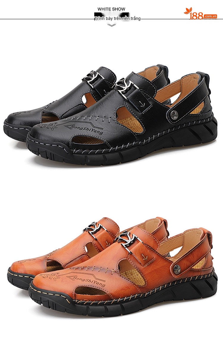 Sandal Nam Da Thật Xỏ Ngón Thoáng Khí Chiều Cao Đế Khoảng 3cm Màu Nâu, Đen chi tiết 25