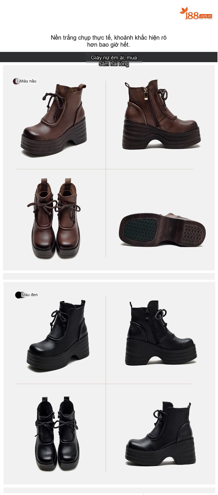 Boot Nữ Da Bò Cổ Ngắn Khóa Bên Hông Chiều Cao Đế Khoảng 8cm Màu Đen, Nâu chi tiết 15