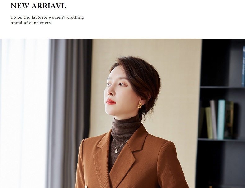 Áo Khoác Blazer Nữ Dáng Dài Tay Dài Màu Nâu, Đen, Đỏ chi tiết 11