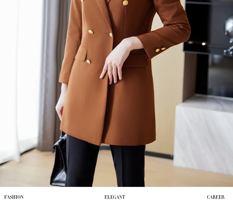 Áo Khoác Blazer Nữ Dáng Dài Tay Dài Màu Nâu, Đen, Đỏ chi tiết 12