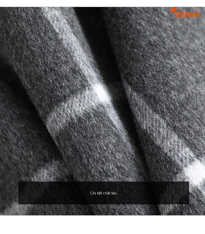 Áo Khoác Dạ Nữ Họa Tiết Houndstooth Dáng Rộng Thu Đông Màu Đen, Trắng, Nâu, Xám chi tiết 17