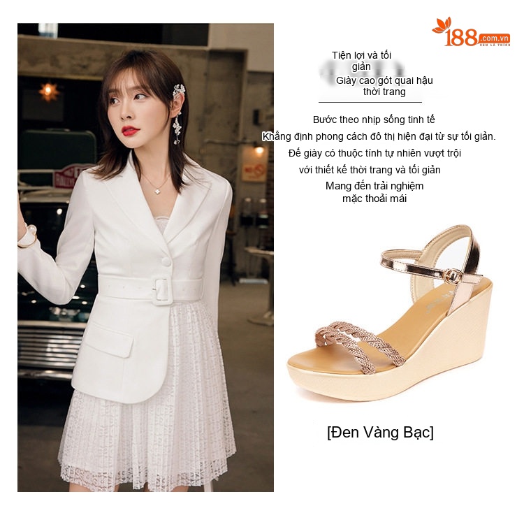 Dép Sandal Nữ Đế Xuồng Quai Hậu Đính Đá Đế Cao 5cm - 6cm Màu Vàng, Đen, Bạc chi tiết 2