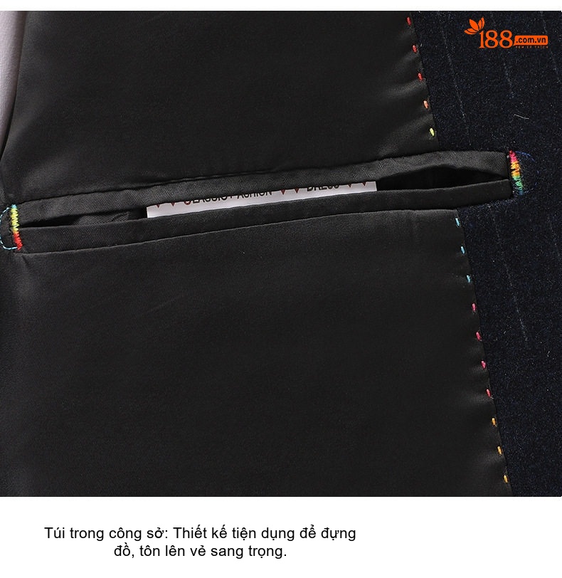 Bộ Vest Nam Kẻ Sọc Co Giãn Ôm Dáng Màu Xanh Đen chi tiết 14