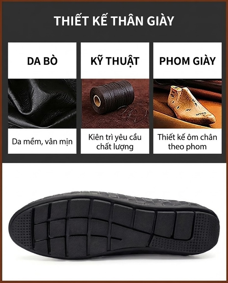 Giày Lười Nam Da Thật Thoáng Khí Chiều Cao Đế Khoảng 2cm Màu Đen, Xám, Xanh Dương, Trắng chi tiết 8