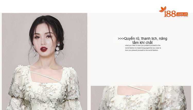 Váy Ôm Body Tay Bồng Cổ chữ Vuông Xẻ Tà Thanh Lịch chi tiết 2