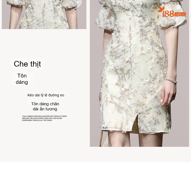 Váy Ôm Body Tay Bồng Cổ chữ Vuông Xẻ Tà Thanh Lịch chi tiết 3