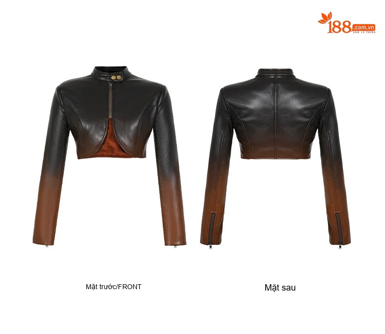 Áo Khoác Lửng Nữ Da PU Dáng Ngắn Màu Đen, Nâu chi tiết 5
