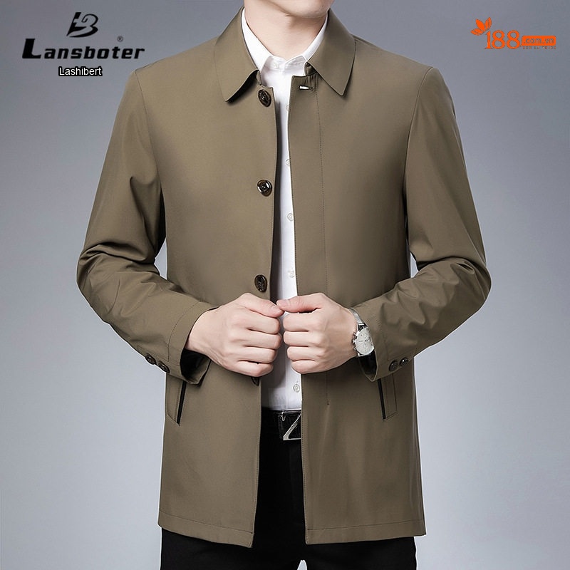 Áo Khoác Jacket Nam Cổ Bẻ Màu Trơn Dáng Vừa Vặn Màu Xanh Navy, Nâu