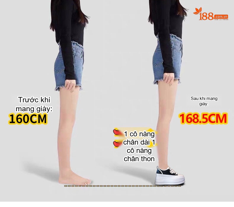Giày Thể Thao Nữ Đế Xuồng Chiều Cao Đế Khoảng 8.5cm Màu Trắng, Đen chi tiết 5
