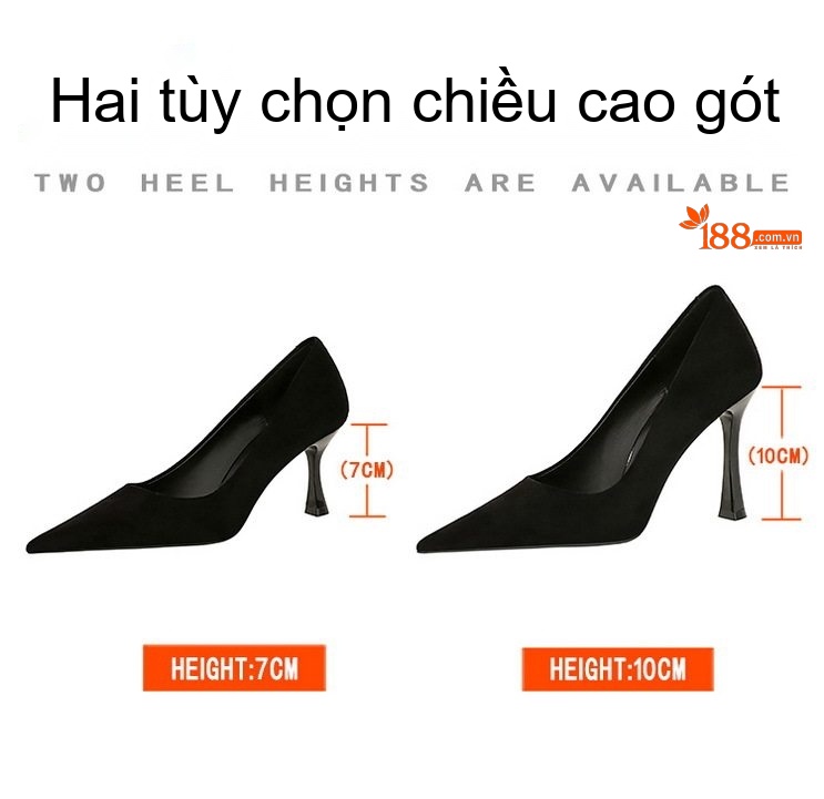 Giày Cao Gót Nữ Nỉ Gót Rượu Chiều Cao Đế 7cm Màu Đen chi tiết 1