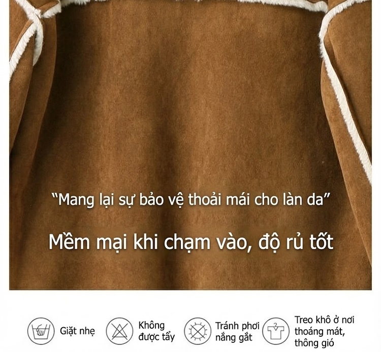 Áo Khoác Lông Nữ Da Lộn Lông Cừu Non Dáng Ngắn Cổ Bẻ Màu Nâu, Đỏ chi tiết 8