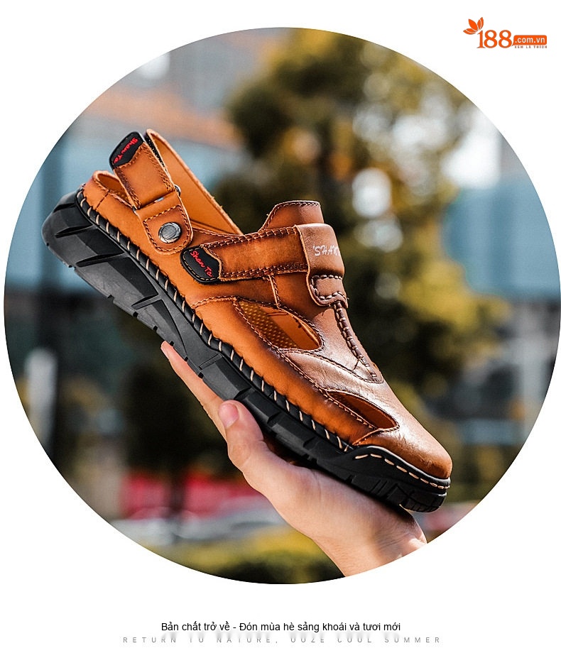 Dép Sandal Nam Da Thật Thoáng Khí Chiều Cao Đế Khoảng 3cm Màu Nâu, Đen chi tiết 15