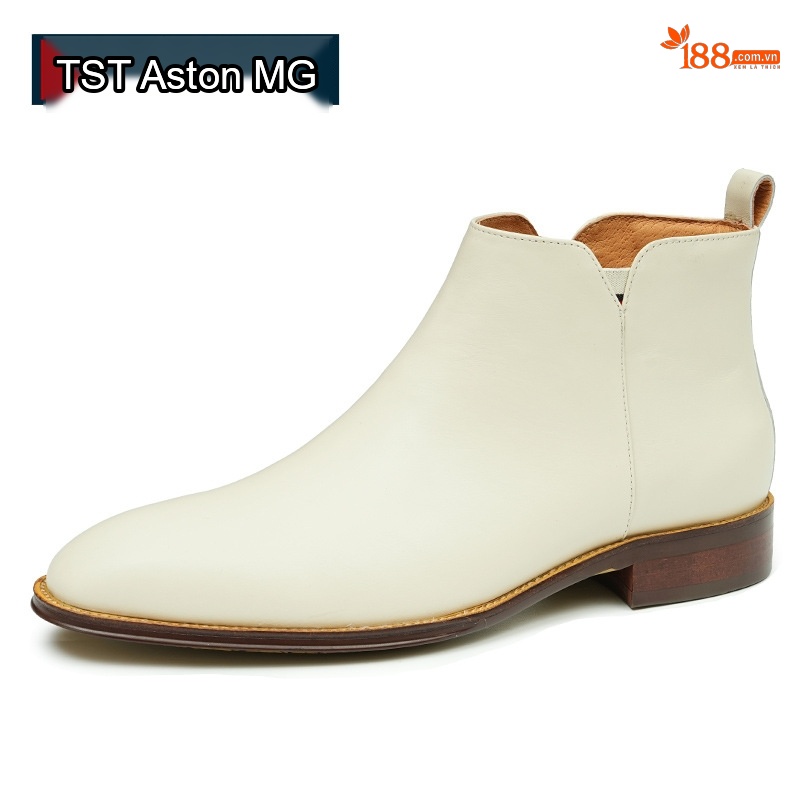 Boot Da Bò Cổ Cao Có Khóa Kéo Chiều Cao Đế Khoảng 3cm Màu Trắng