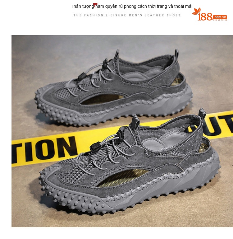 Sandal Leo Núi Nam Mũi Bít Thể Thao Thoáng Khí Chống Trượt Chiều Cao Đế Khoảng 3cm Màu Đen, Xám, Nâu chi tiết 19