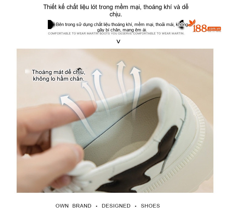Giày Sneaker Nữ Da Bóng Đế Bánh Mì Chiều Cao Đế Khoảng 5cm Màu Trắng, Đen chi tiết 7