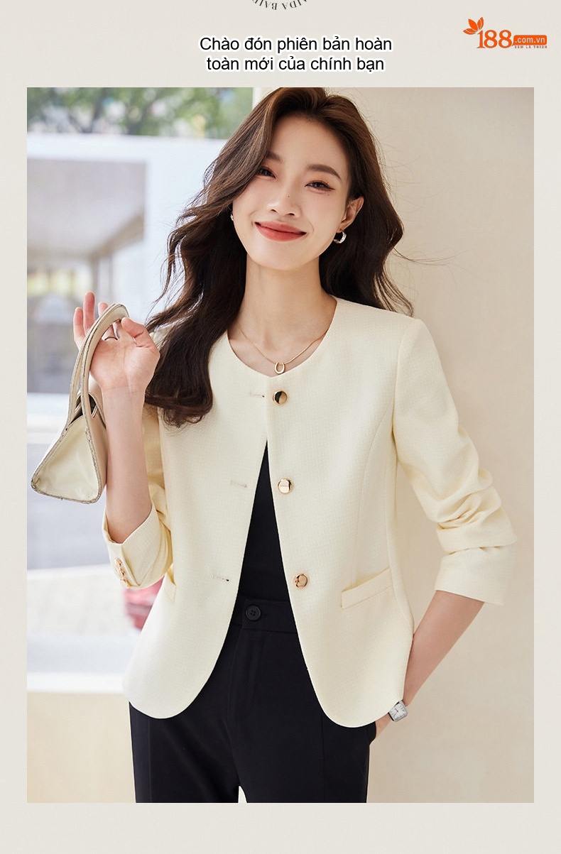Áo Khoác Blazer Nữ Phong Cách Hàn Quốc Công Sở Thanh Lịch Màu Hồng, Kem, Xanh, Vàng chi tiết 2