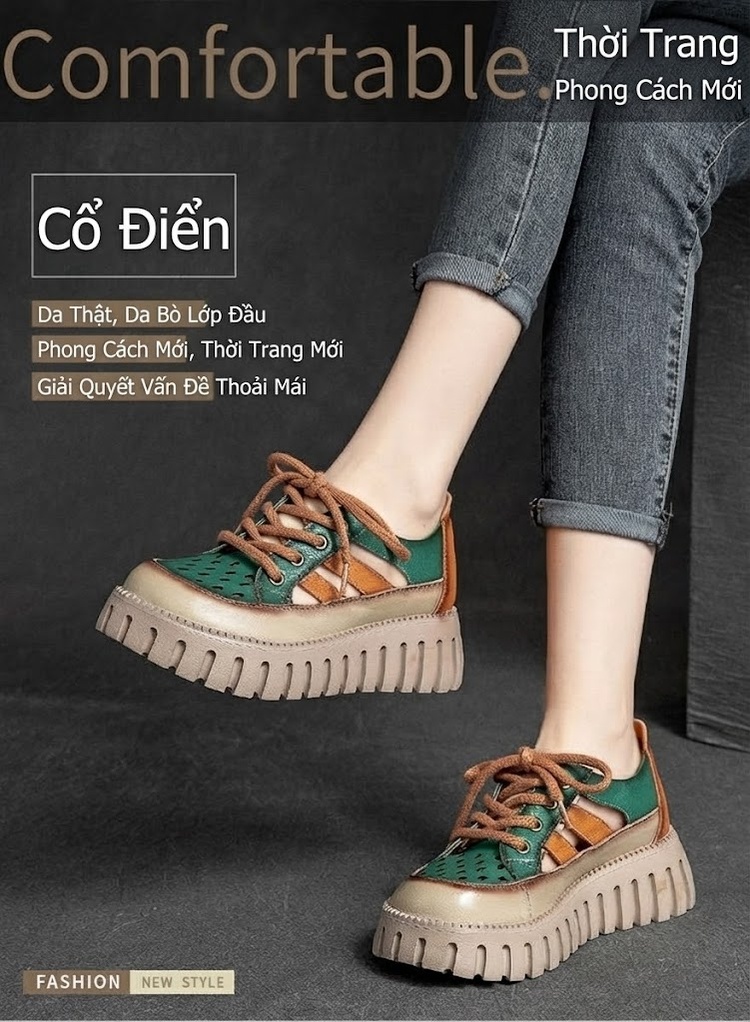 Dép Sandal Nữ Da Bò Quai Dây Đế Bánh Mì Đế Cao 4cm - 5cm Màu Vàng, Xanh, Nâu chi tiết 1