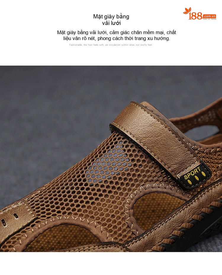 Sandal rọ nam lưới thoáng khí đế cao 3 cm chi tiết 5