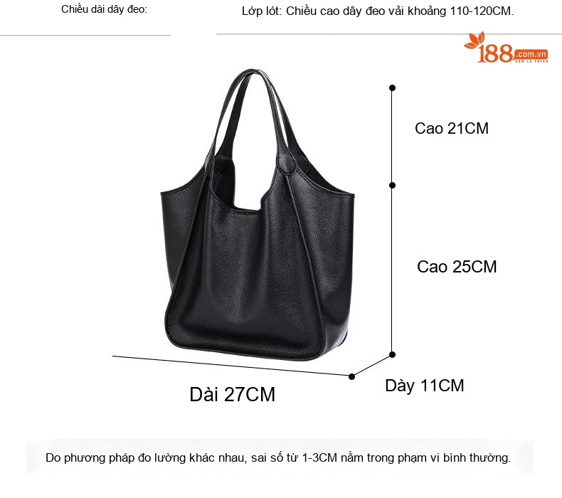 Túi Tote Nữ Da Bò Sức Chứa Lớn Đeo Vai Phong Cách Tiểu Thư Màu Đen chi tiết 3