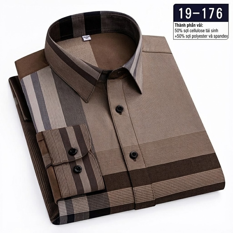 Áo Sơ Mi Dài Tay Nam Sợi Tre Họa Tiết Kẻ Caro Màu Xám, Nâu, Đen, Xanh Navy...