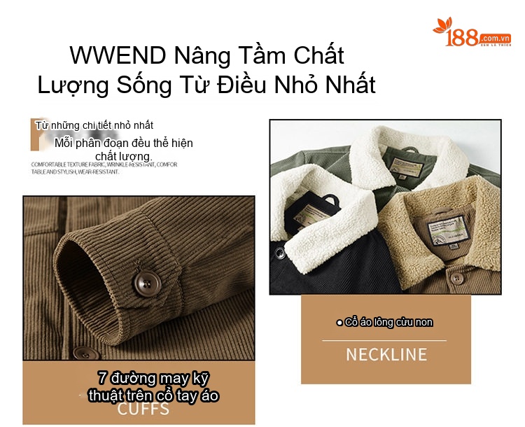 Áo Khoác Nhung Tăm Nam Lót Lông Cừu Non Dày Dặn Phong Cách Retro Trung Niên Màu Đen, Nâu, Xanh chi tiết 8