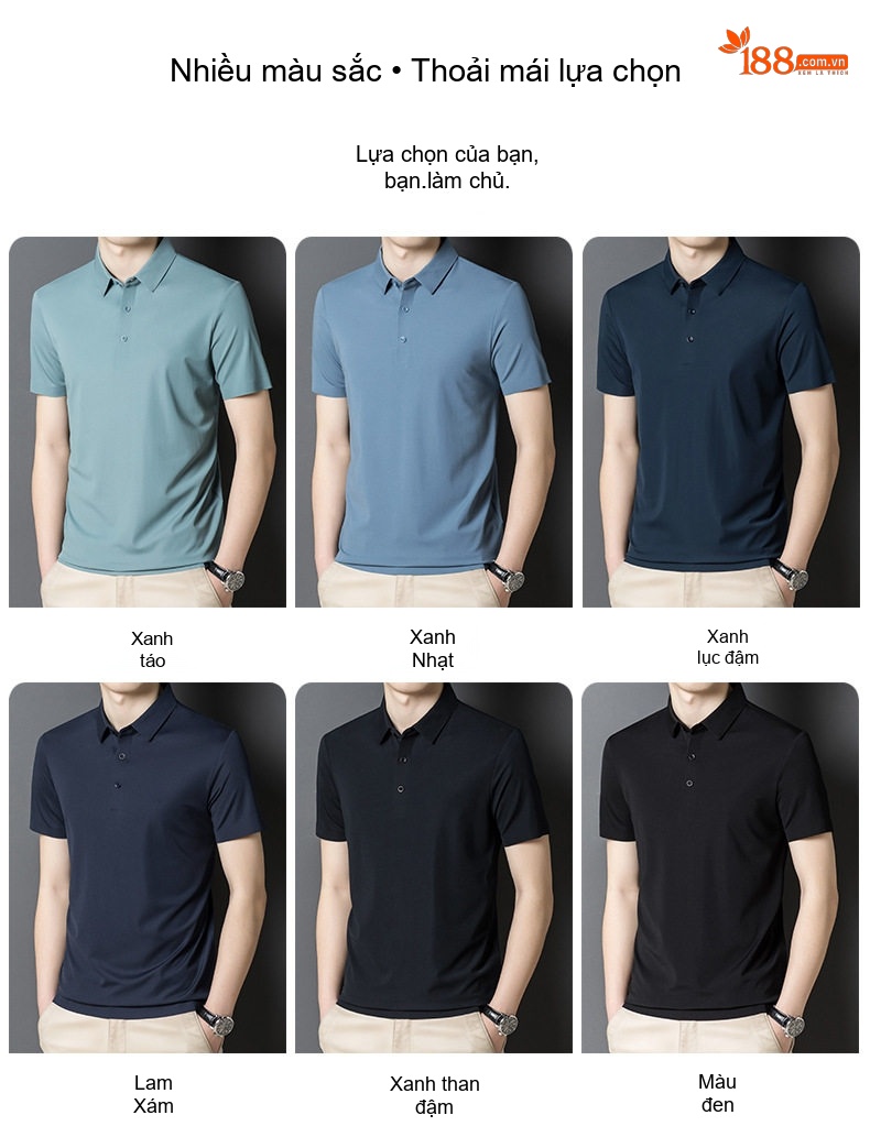 Áo Polo Nam Lụa Tơ Tằm Mùa Hè Form Rộng Thoải Mái Màu Xanh, Xanh Navy, Đen chi tiết 5